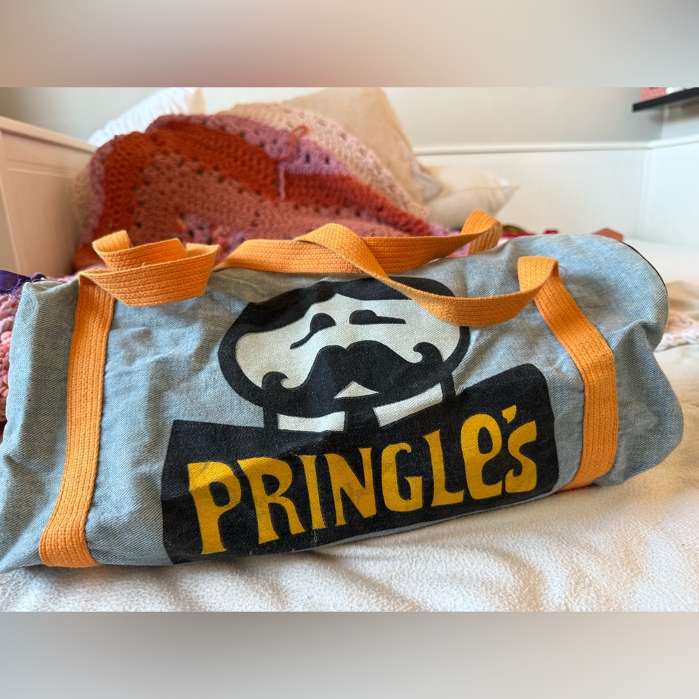 1970’s Denim Pringles Duffle Bag With Orange Straps